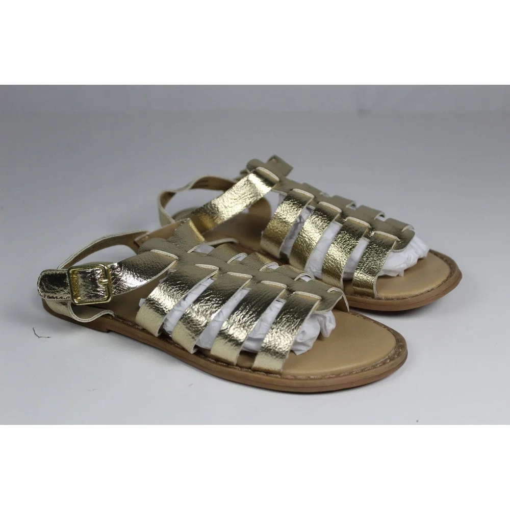 Gap Kids Girls Gold Metallic Gladiator Sandals Strappy Buckle Flat Shoes Size 13